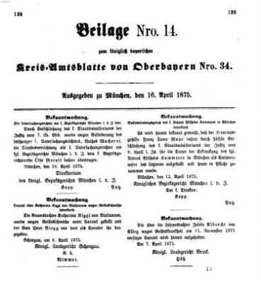 Königlich-bayerisches Kreis-Amtsblatt von Oberbayern (Münchner Intelligenzblatt) Freitag 16. April 1875