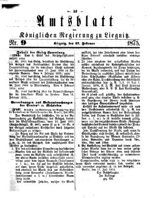 Amts-Blatt der Preußischen Regierung zu Liegnitz Samstag 27. Februar 1875