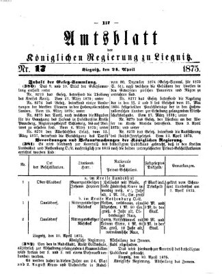 Amts-Blatt der Preußischen Regierung zu Liegnitz Samstag 24. April 1875