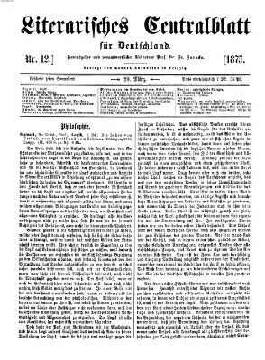 Literarisches Zentralblatt für Deutschland Samstag 20. März 1875