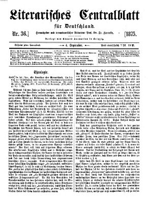 Literarisches Zentralblatt für Deutschland Samstag 4. September 1875