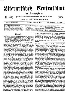 Literarisches Zentralblatt für Deutschland Samstag 13. November 1875