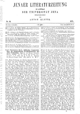 Jenaer Literaturzeitung Samstag 17. April 1875