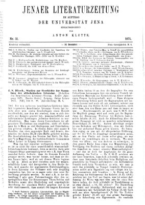 Jenaer Literaturzeitung Samstag 18. Dezember 1875