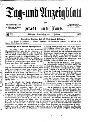 Tag- und Anzeigblatt für Stadt und Land (Tagblatt für die Städte Dillingen, Lauingen, Höchstädt, Wertingen und Gundelfingen) Donnerstag 11. Februar 1875