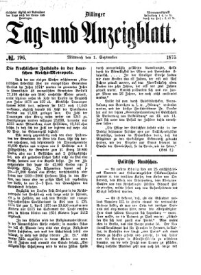 Dillinger Tag- und Anzeigeblatt (Tagblatt für die Städte Dillingen, Lauingen, Höchstädt, Wertingen und Gundelfingen) Mittwoch 1. September 1875