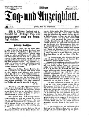 Dillinger Tag- und Anzeigeblatt (Tagblatt für die Städte Dillingen, Lauingen, Höchstädt, Wertingen und Gundelfingen) Freitag 24. September 1875