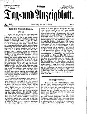 Dillinger Tag- und Anzeigeblatt (Tagblatt für die Städte Dillingen, Lauingen, Höchstädt, Wertingen und Gundelfingen) Donnerstag 28. Oktober 1875