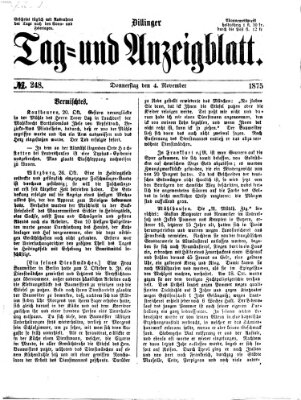 Dillinger Tag- und Anzeigeblatt (Tagblatt für die Städte Dillingen, Lauingen, Höchstädt, Wertingen und Gundelfingen) Donnerstag 4. November 1875