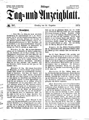 Dillinger Tag- und Anzeigeblatt (Tagblatt für die Städte Dillingen, Lauingen, Höchstädt, Wertingen und Gundelfingen) Dienstag 21. Dezember 1875