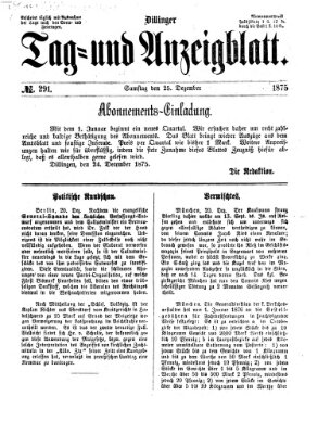 Dillinger Tag- und Anzeigeblatt (Tagblatt für die Städte Dillingen, Lauingen, Höchstädt, Wertingen und Gundelfingen) Samstag 25. Dezember 1875