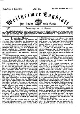 Weilheimer Tagblatt für Stadt und Land Donnerstag 14. Januar 1875