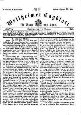 Weilheimer Tagblatt für Stadt und Land Samstag 16. Januar 1875