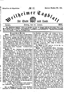 Weilheimer Tagblatt für Stadt und Land Freitag 22. Januar 1875