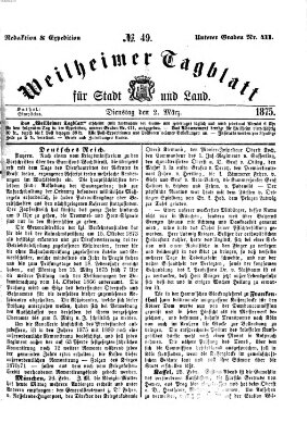 Weilheimer Tagblatt für Stadt und Land Dienstag 2. März 1875