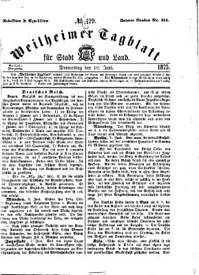 Weilheimer Tagblatt für Stadt und Land Donnerstag 10. Juni 1875