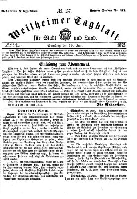 Weilheimer Tagblatt für Stadt und Land Samstag 19. Juni 1875