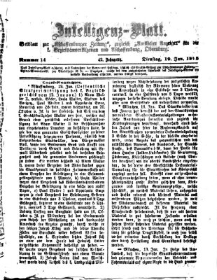 Aschaffenburger Zeitung. Intelligenz-Blatt : Beiblatt zur Aschaffenburger Zeitung ; zugleich amtlicher Anzeiger für die K. Bezirksämter Aschaffenburg, Alzenau und Obernburg (Aschaffenburger Zeitung) Dienstag 19. Januar 1875