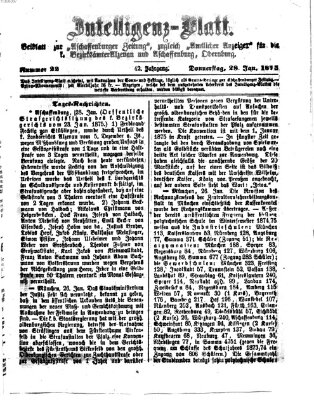 Aschaffenburger Zeitung. Intelligenz-Blatt : Beiblatt zur Aschaffenburger Zeitung ; zugleich amtlicher Anzeiger für die K. Bezirksämter Aschaffenburg, Alzenau und Obernburg (Aschaffenburger Zeitung) Donnerstag 28. Januar 1875