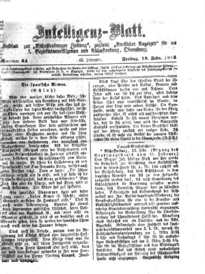 Aschaffenburger Zeitung. Intelligenz-Blatt : Beiblatt zur Aschaffenburger Zeitung ; zugleich amtlicher Anzeiger für die K. Bezirksämter Aschaffenburg, Alzenau und Obernburg (Aschaffenburger Zeitung) Freitag 12. Februar 1875