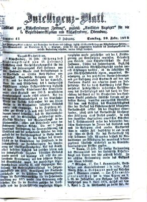 Aschaffenburger Zeitung. Intelligenz-Blatt : Beiblatt zur Aschaffenburger Zeitung ; zugleich amtlicher Anzeiger für die K. Bezirksämter Aschaffenburg, Alzenau und Obernburg (Aschaffenburger Zeitung) Samstag 20. Februar 1875