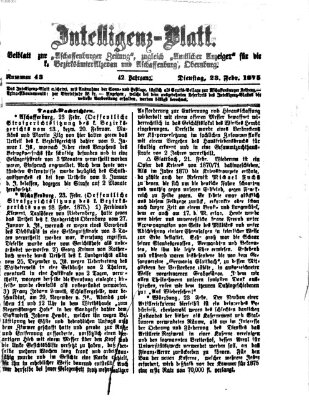 Aschaffenburger Zeitung. Intelligenz-Blatt : Beiblatt zur Aschaffenburger Zeitung ; zugleich amtlicher Anzeiger für die K. Bezirksämter Aschaffenburg, Alzenau und Obernburg (Aschaffenburger Zeitung) Dienstag 23. Februar 1875