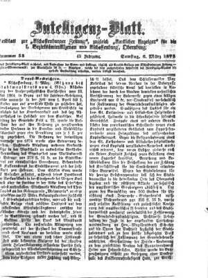 Aschaffenburger Zeitung. Intelligenz-Blatt : Beiblatt zur Aschaffenburger Zeitung ; zugleich amtlicher Anzeiger für die K. Bezirksämter Aschaffenburg, Alzenau und Obernburg (Aschaffenburger Zeitung) Samstag 6. März 1875