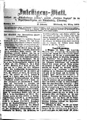 Aschaffenburger Zeitung. Intelligenz-Blatt : Beiblatt zur Aschaffenburger Zeitung ; zugleich amtlicher Anzeiger für die K. Bezirksämter Aschaffenburg, Alzenau und Obernburg (Aschaffenburger Zeitung) Mittwoch 24. März 1875