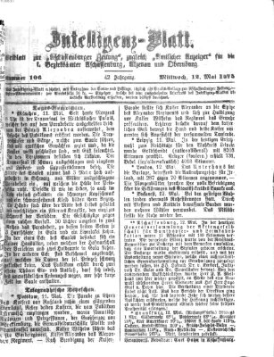 Aschaffenburger Zeitung. Intelligenz-Blatt : Beiblatt zur Aschaffenburger Zeitung ; zugleich amtlicher Anzeiger für die K. Bezirksämter Aschaffenburg, Alzenau und Obernburg (Aschaffenburger Zeitung) Mittwoch 12. Mai 1875