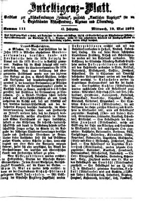 Aschaffenburger Zeitung. Intelligenz-Blatt : Beiblatt zur Aschaffenburger Zeitung ; zugleich amtlicher Anzeiger für die K. Bezirksämter Aschaffenburg, Alzenau und Obernburg (Aschaffenburger Zeitung) Mittwoch 19. Mai 1875