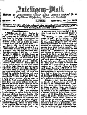 Aschaffenburger Zeitung. Intelligenz-Blatt : Beiblatt zur Aschaffenburger Zeitung ; zugleich amtlicher Anzeiger für die K. Bezirksämter Aschaffenburg, Alzenau und Obernburg (Aschaffenburger Zeitung) Donnerstag 10. Juni 1875