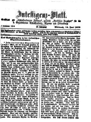 Aschaffenburger Zeitung. Intelligenz-Blatt : Beiblatt zur Aschaffenburger Zeitung ; zugleich amtlicher Anzeiger für die K. Bezirksämter Aschaffenburg, Alzenau und Obernburg (Aschaffenburger Zeitung) Mittwoch 16. Juni 1875