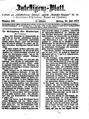 Aschaffenburger Zeitung. Intelligenz-Blatt : Beiblatt zur Aschaffenburger Zeitung ; zugleich amtlicher Anzeiger für die K. Bezirksämter Aschaffenburg, Alzenau und Obernburg (Aschaffenburger Zeitung) Freitag 30. Juli 1875