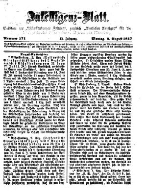 Aschaffenburger Zeitung. Intelligenz-Blatt : Beiblatt zur Aschaffenburger Zeitung ; zugleich amtlicher Anzeiger für die K. Bezirksämter Aschaffenburg, Alzenau und Obernburg (Aschaffenburger Zeitung) Montag 2. August 1875