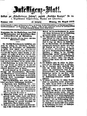 Aschaffenburger Zeitung. Intelligenz-Blatt : Beiblatt zur Aschaffenburger Zeitung ; zugleich amtlicher Anzeiger für die K. Bezirksämter Aschaffenburg, Alzenau und Obernburg (Aschaffenburger Zeitung) Montag 23. August 1875
