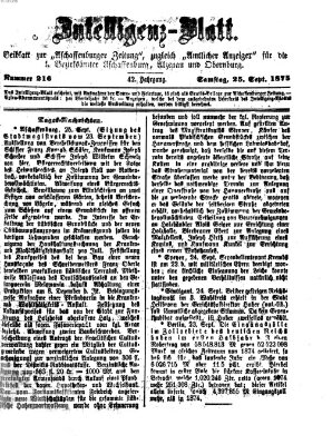 Aschaffenburger Zeitung. Intelligenz-Blatt : Beiblatt zur Aschaffenburger Zeitung ; zugleich amtlicher Anzeiger für die K. Bezirksämter Aschaffenburg, Alzenau und Obernburg (Aschaffenburger Zeitung) Samstag 25. September 1875