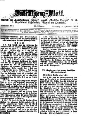 Aschaffenburger Zeitung. Intelligenz-Blatt : Beiblatt zur Aschaffenburger Zeitung ; zugleich amtlicher Anzeiger für die K. Bezirksämter Aschaffenburg, Alzenau und Obernburg (Aschaffenburger Zeitung) Dienstag 5. Oktober 1875