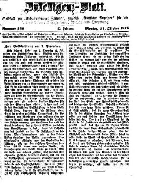 Aschaffenburger Zeitung. Intelligenz-Blatt : Beiblatt zur Aschaffenburger Zeitung ; zugleich amtlicher Anzeiger für die K. Bezirksämter Aschaffenburg, Alzenau und Obernburg (Aschaffenburger Zeitung) Montag 11. Oktober 1875