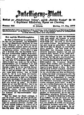 Aschaffenburger Zeitung. Intelligenz-Blatt : Beiblatt zur Aschaffenburger Zeitung ; zugleich amtlicher Anzeiger für die K. Bezirksämter Aschaffenburg, Alzenau und Obernburg (Aschaffenburger Zeitung) Freitag 17. Dezember 1875