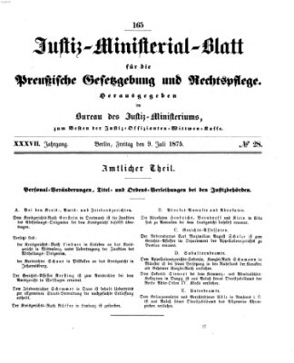 Justiz-Ministerialblatt für die preußische Gesetzgebung und Rechtspflege Freitag 9. Juli 1875