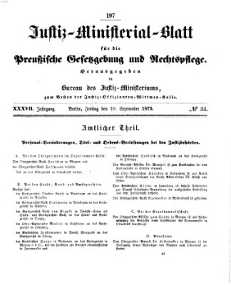 Justiz-Ministerialblatt für die preußische Gesetzgebung und Rechtspflege Freitag 10. September 1875