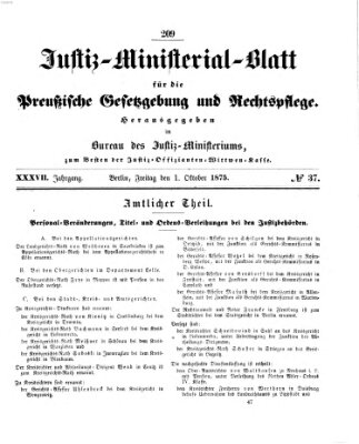 Justiz-Ministerialblatt für die preußische Gesetzgebung und Rechtspflege Freitag 1. Oktober 1875