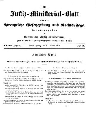 Justiz-Ministerialblatt für die preußische Gesetzgebung und Rechtspflege Freitag 8. Oktober 1875