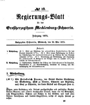 Regierungsblatt für Mecklenburg-Schwerin (Großherzoglich-Mecklenburg-Schwerinsches officielles Wochenblatt) Mittwoch 26. Mai 1875