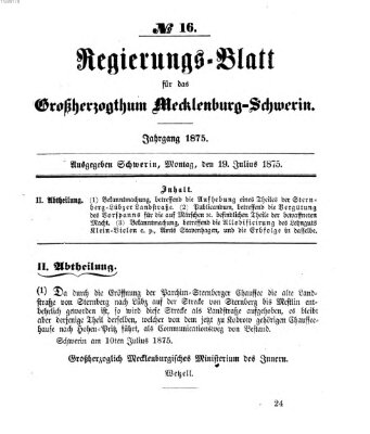 Regierungsblatt für Mecklenburg-Schwerin (Großherzoglich-Mecklenburg-Schwerinsches officielles Wochenblatt) Montag 19. Juli 1875