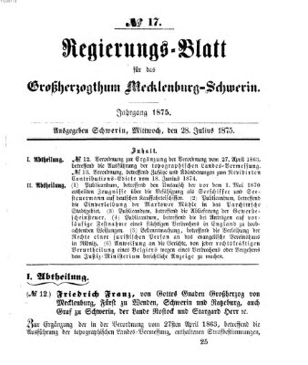 Regierungsblatt für Mecklenburg-Schwerin (Großherzoglich-Mecklenburg-Schwerinsches officielles Wochenblatt) Mittwoch 28. Juli 1875