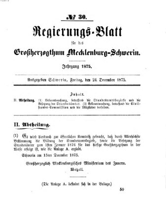 Regierungsblatt für Mecklenburg-Schwerin (Großherzoglich-Mecklenburg-Schwerinsches officielles Wochenblatt) Freitag 24. Dezember 1875