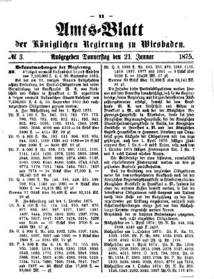 Amtsblatt der Regierung in Wiesbaden (Herzoglich-nassauisches allgemeines Intelligenzblatt) Donnerstag 21. Januar 1875