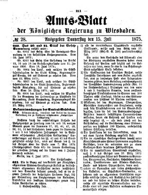 Amtsblatt der Regierung in Wiesbaden (Herzoglich-nassauisches allgemeines Intelligenzblatt) Donnerstag 15. Juli 1875