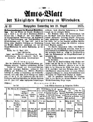 Amtsblatt der Regierung in Wiesbaden (Herzoglich-nassauisches allgemeines Intelligenzblatt) Donnerstag 19. August 1875